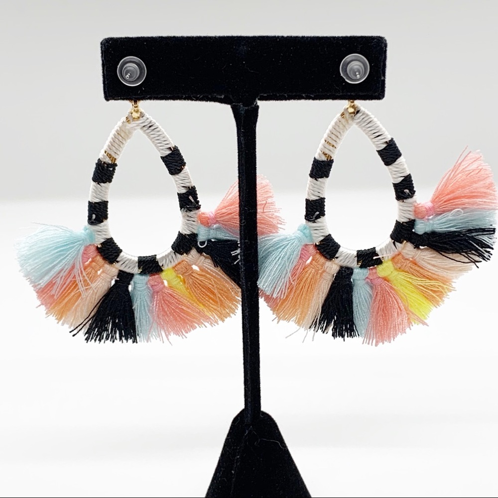 NEW Boho Colorful Fringe Statement Earrings - Picture 6 of 6